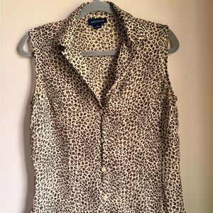 Ann Taylor 100% Silk Sleeveless Leopard Print Button-Front Top - Beige/Black